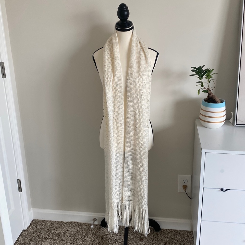 Nine West Long knitted cream sequined scarf